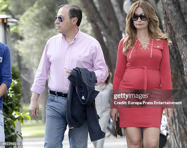 Olvido Hormigos and her husband are seen on April 25, 2014 in Madrid, Spain.