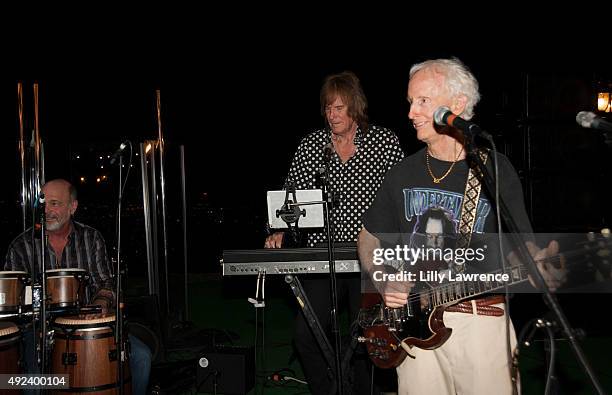 Robby Krieger performs on stage at Victorino Noval's birthday celebration at The Vineyard Beverly Hills on October 10, 2015 in Beverly Hills,...