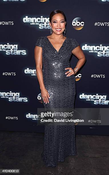 Dancer/TV personality Carrie Ann Inaba attends "Dancing with the Stars" Season 21 at CBS Television City on October 12, 2015 in Los Angeles,...