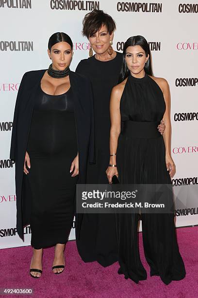 Personalities Kim Kardashian, Kris Jenner and Kourtney Kardashian attend Cosmopolitan's 50th Birthday Celebration at Ysabel on October 12, 2015 in...