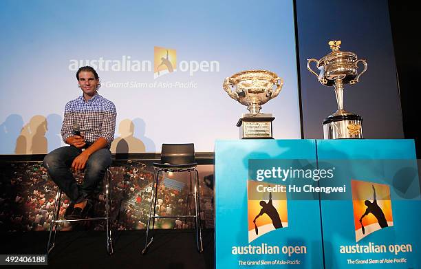 Rafael Nadal of Spain attends the Australian Open 2016 Launch at The Shook on October 13, 2015 in Shanghai, China.