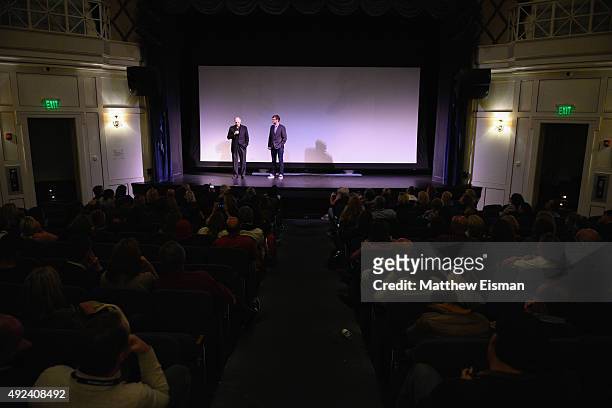 Actor Alan Alda and Artistic Director of HIFF David Nugent speak on stage during 'Bridge Of Spies' Q&A on Day 5 of the 23rd Annual Hamptons...