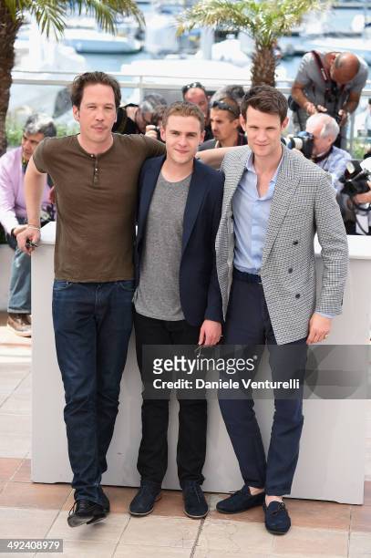 Reda Kateb, Iain De Caestecker and Matt Smith attend the "Lost River" photocall during the 67th Annual Cannes Film Festival on May 20, 2014 in...