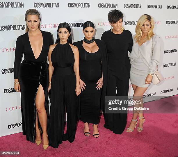 Khloe Kardashian, Kourtney Kardashian, Kim Kardashian, Kris Jenner and Kylie Jenner arrive at Cosmopolitan Magazine's 50th Birthday Celebration at...
