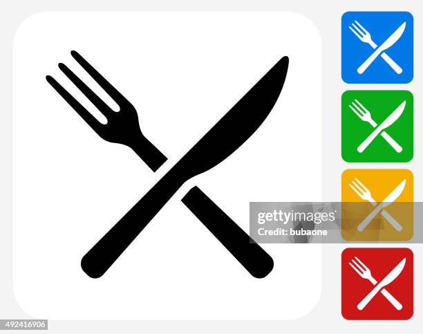 gabel und messer-symbol flache grafik design - fork stock-grafiken, -clipart, -cartoons und -symbole