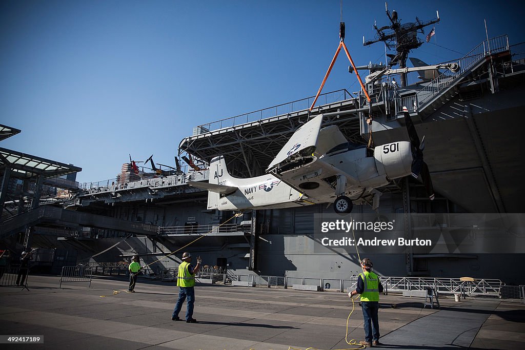Historic Douglas A-1 Skyraider Lifted to Intrepid Aircraft Carrier Museum