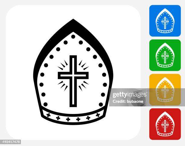 ilustraciones, imágenes clip art, dibujos animados e iconos de stock de bishop sombrero de iconos planos de diseño gráfico - mitra