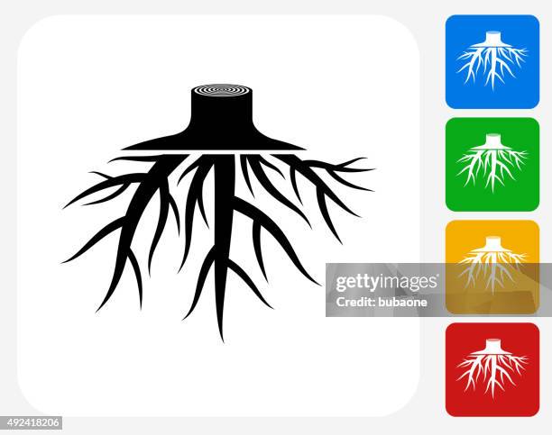 tree root icon flat graphic design - tree trunk roots stock illustrations