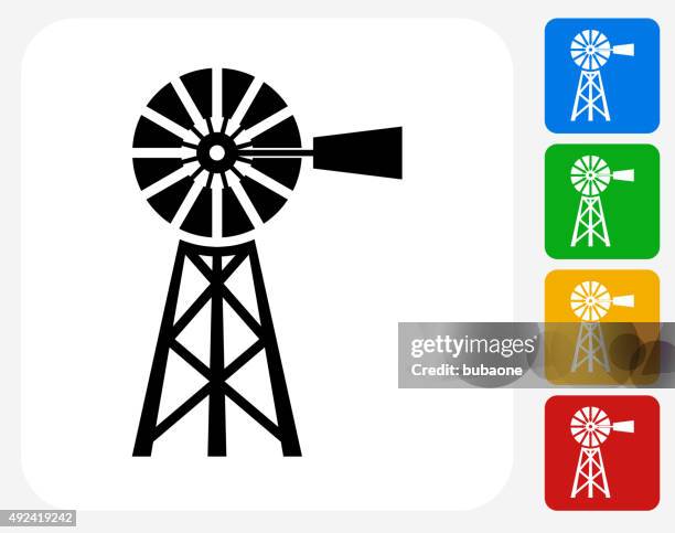 farm icon flat graphic design - windmill isolated stock illustrations