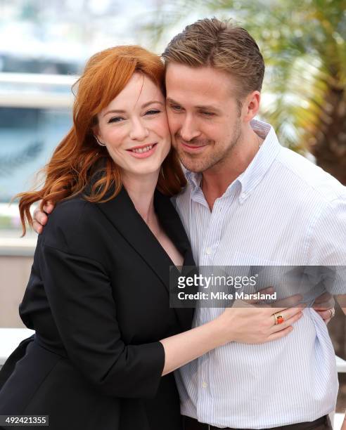 Christina Hendricks and Ryan Gosling attend the "Lost River" photocall at the 67th Annual Cannes Film Festival on May 20, 2014 in Cannes, France.