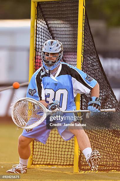 May 17: Goalie Brian Phipps of the Ohio Machine makes a save against he New York Lizards on May 17, 2014 at Selby Stadium in Delaware, Ohio.