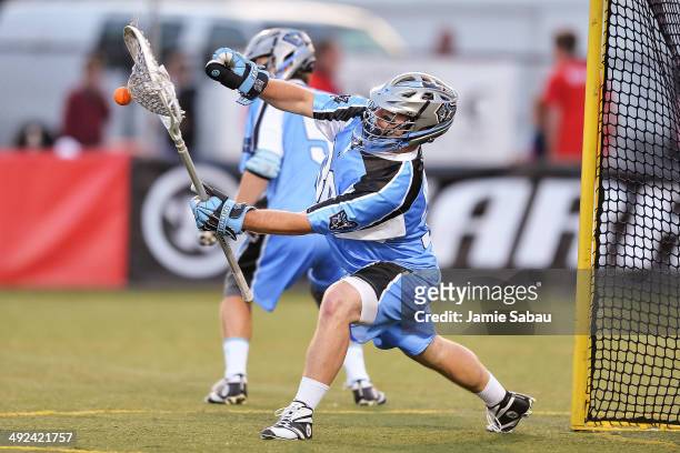 May 17: Goalie Brian Phipps of the Ohio Machine makes a save against he New York Lizards on May 17, 2014 at Selby Stadium in Delaware, Ohio.