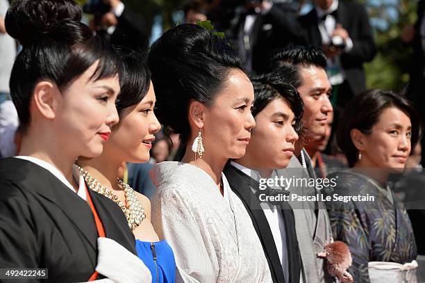 Miyuki Matsuda, Jun Yoshinaga, Naomi Kawase, Nijiro Murakami, Jun Murakami and Makiko Watanabe attends the "Futatsume No Mado" premiere during the...