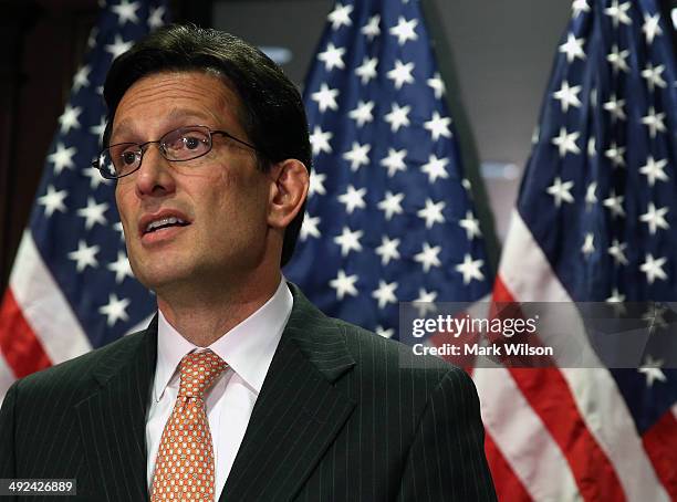 House Majority Leader Eric Cantor speaks to the media during a news conference on Capitol Hill, May 20, 2014 in Washington, DC. Leader Cantor spoke...