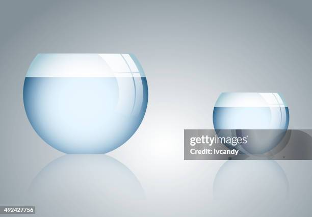 größere und kleinere goldfischglas - zu groß stock-grafiken, -clipart, -cartoons und -symbole