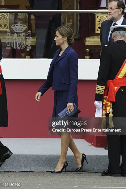 Queen Letizia of Spain attends the National Day Military Parade 2015 on October 12, 2015 in Madrid, Spain.