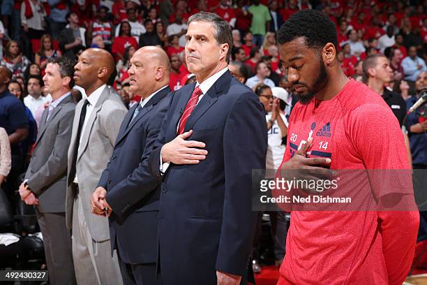 John Wall of the Washington Wizards stands on the court before the game against the Indiana Pacers in Game Six of the Eastern Conference Semifinals...