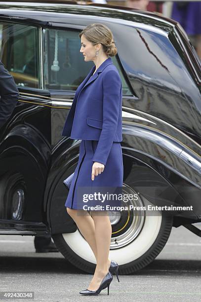Queen Letizia of Spain attends the National Day Military Parade 2015 on October 12, 2015 in Madrid, Spain.