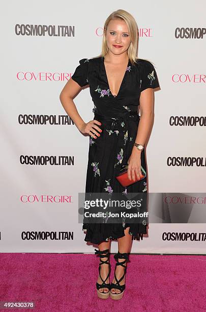 Actress Emily Osment arrives at Cosmopolitan Magazine's 50th Birthday Celebration at Ysabel on October 12, 2015 in West Hollywood, California.