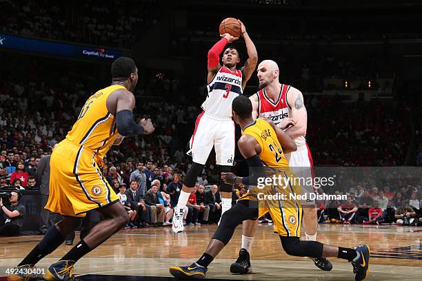 Bradley Beal of the Washington Wizards shoots the ball against the Indiana Pacers in Game Six of the Eastern Conference Semifinals during the 2014...
