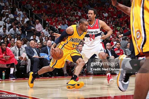 Watson of the Indiana Pacers drives to the basket against the Washington Wizards in Game Six of the Eastern Conference Semifinals during the 2014 NBA...