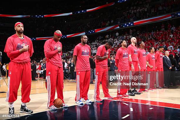 Al Harrington of the Washington Wizards stands on the court before the game against the Indiana Pacers in Game Six of the Eastern Conference...