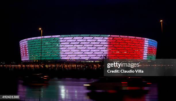 General view prior to the UEFA Euro 2016 qualifying football match between Azerbaijan and Italy at Olympic Stadium on October 10, 2015 in Baku,...