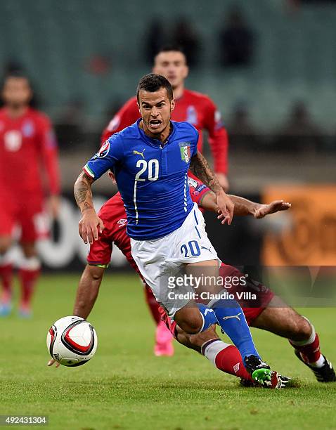 Sebastian Giovinco of Italy in action during the UEFA Euro 2016 qualifying football match between Azerbaijan and Italy at Olympic Stadium on October...