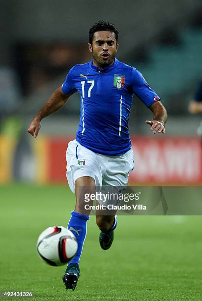 Eder of Italy in action during the UEFA Euro 2016 qualifying football match between Azerbaijan and Italy at Olympic Stadium on October 10, 2015 in...