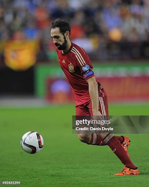 Juanfran of Spain in action during the UEFA EURO 2016 Qualifier group C match between Spain and Luxembourg at Estadio Municipal Las Gaunas on October...