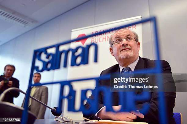 Author Salman Rushdie attends the press conference of the 2015 Frankfurt Book Fair on October 13, 2015 in Frankfurt am Main, Germany. The fair, which...