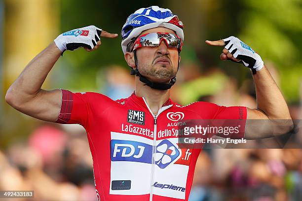 Nacer Bouhanni of France and team FDJ.fr celebrates winning the tenth stage of the 2014 Giro d'Italia, a 173km stage between Modena and Salsomaggiore...