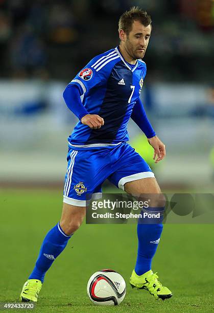 Niall McGinn of Northern Ireland during the UEFA EURO 2016 Qualifying match between Finland and Northern Ireland at the Olympic Stadium on October...