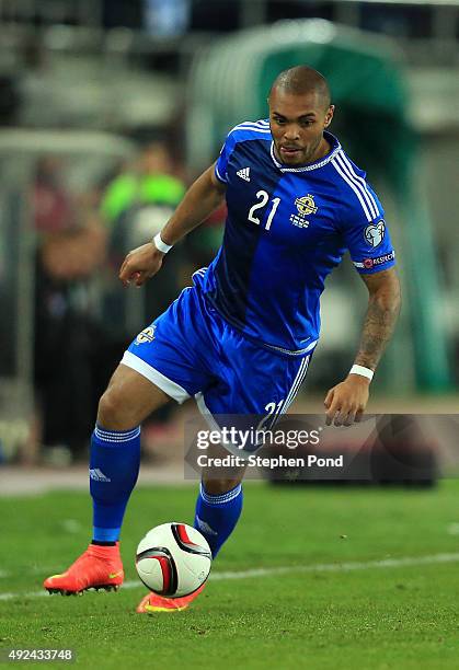 Josh Magennis of Northern Ireland during the UEFA EURO 2016 Qualifying match between Finland and Northern Ireland at the Olympic Stadium on October...