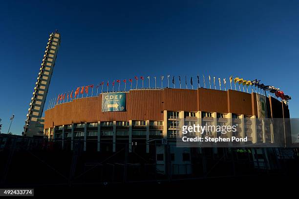 General view of the stadium ahead of the UEFA EURO 2016 Qualifying match between Finland and Northern Ireland at the Olympic Stadium on October 11,...