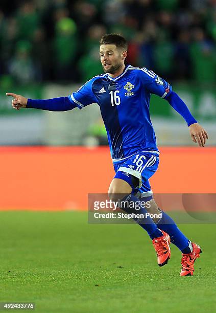 Oliver Norwood of Northern Ireland during the UEFA EURO 2016 Qualifying match between Finland and Northern Ireland at the Olympic Stadium on October...