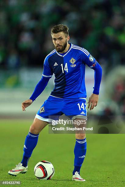 Stuart Dallas of Northern Ireland during the UEFA EURO 2016 Qualifying match between Finland and Northern Ireland at the Olympic Stadium on October...