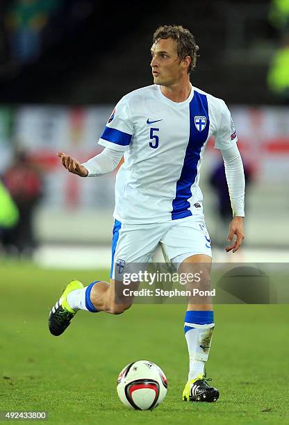 Ville Jalasto of Finland during the UEFA EURO 2016 Qualifying match between Finland and Northern Ireland at the Olympic Stadium on October 11, 2015...