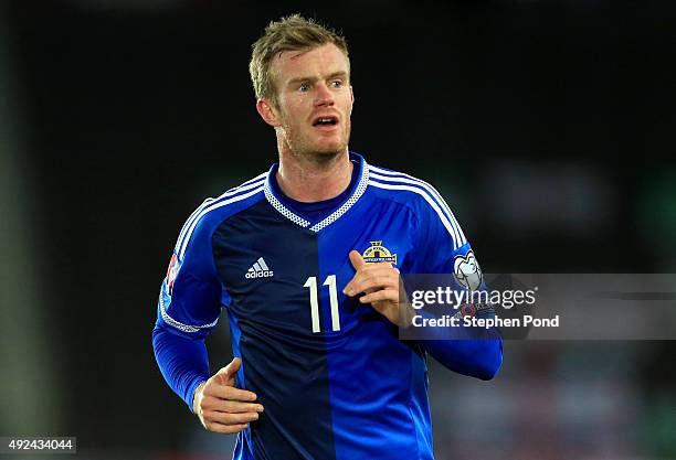 Chris Brunt of Northern Ireland during the UEFA EURO 2016 Qualifying match between Finland and Northern Ireland at the Olympic Stadium on October 11,...