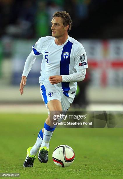 Ville Jalasto of Finland during the UEFA EURO 2016 Qualifying match between Finland and Northern Ireland at the Olympic Stadium on October 11, 2015...