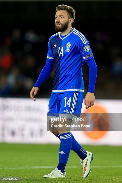 Stuart Dallas of Northern Ireland during the UEFA EURO 2016 Qualifying match between Finland and Northern Ireland at the Olympic Stadium on October...
