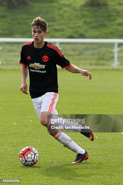 Callum Gribbin of Manchester United during the U18 Premier League match between Sunderland and Manchester United at The Academy of Light on October...