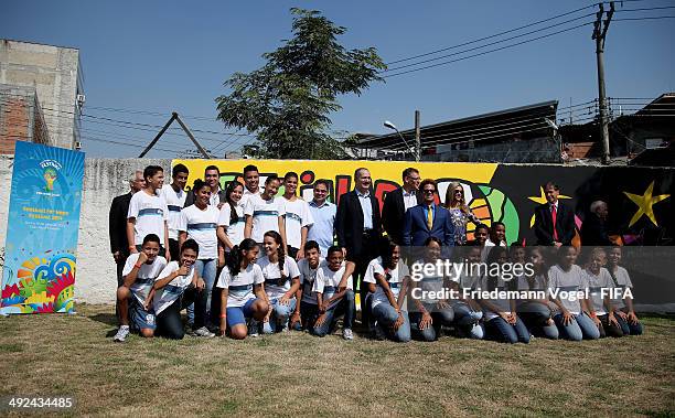 Aldo Rebelo, Romero Britto, Fernanda Lima, Ronaldo, LOC Member and FIFA Secretary General, Jerome Valcke visit the Launch of the Fotball for Hope...