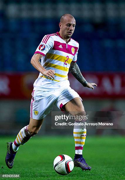 Alan Hutton of Scotland during the UEFA EURO 2016 Qualifying round Group G controls the ball match between Gibraltar and Scotland at Estadio Algarve...