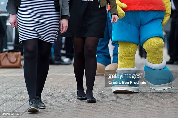 Performer dressed as Bart Simpson walks outside the Olympia after the Brand Licensing Europe character parade at Olympia Exhibition Centre on October...