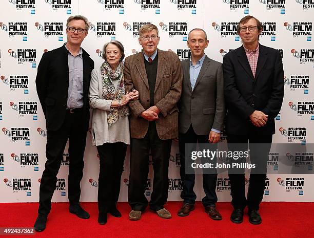 Alex Jennings, Maggie Smith, Alan Bennett, Nicholas Hytner and Kevin Loader at The Lady In The Van photocall at Claridges on October 13, 2015 in...