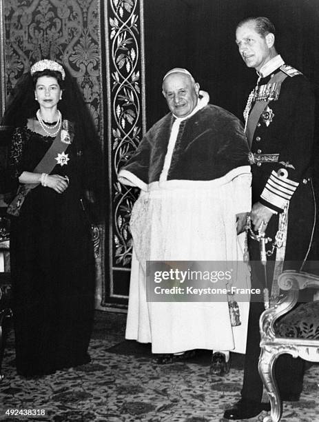 Pope John XXIII received in private audience Queen Elizabeth II and Prince Philip, Duke of Edinburgh in the Vatican.