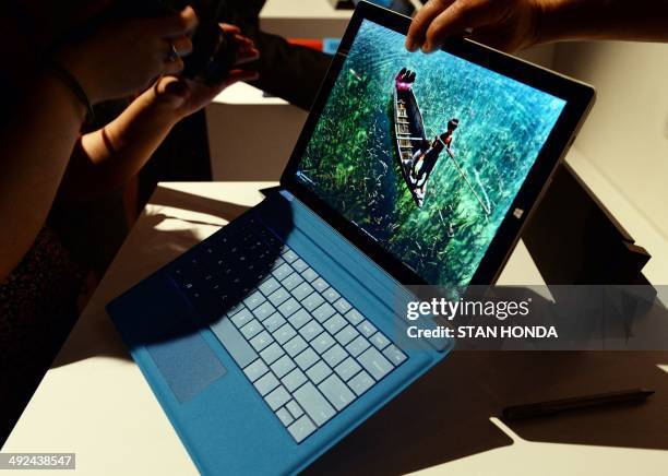 The new Microsoft Surface Pro 3 tablet with detachable keyboard after it was unveiled May 19, 2014 in New York. Microsoft unveiled the Surface Pro 3...