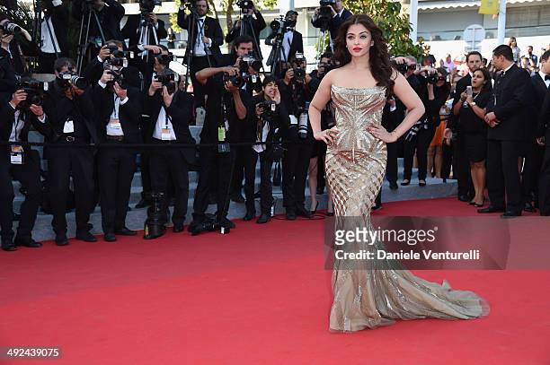 Actress Aishwarya Rai attends the "Two Days, One Night" premiere during the 67th Annual Cannes Film Festival on May 20, 2014 in Cannes, France.