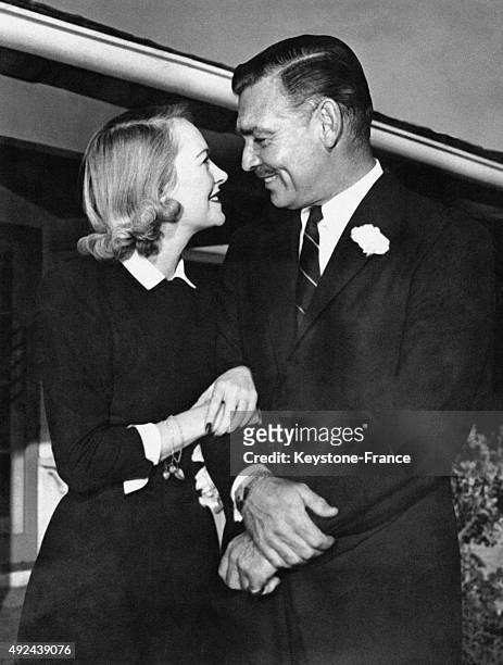 Wedding of Sylvia Ashley and Clark Gable, his fourth wife, and the ex-wife of Douglas Fairbanks on December 20, 1949 in Solvang, California, United...